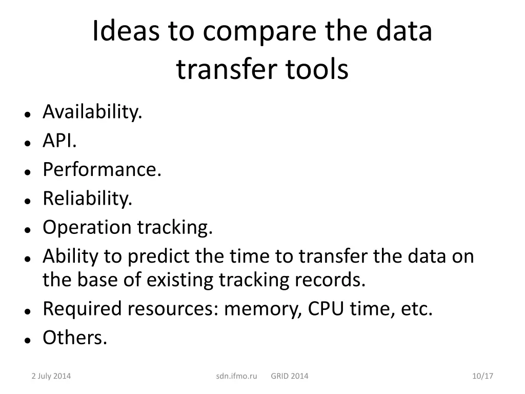 ideas to compare the data transfer tools
