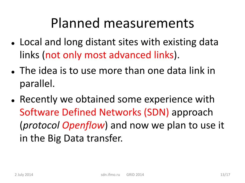 planned measurements
