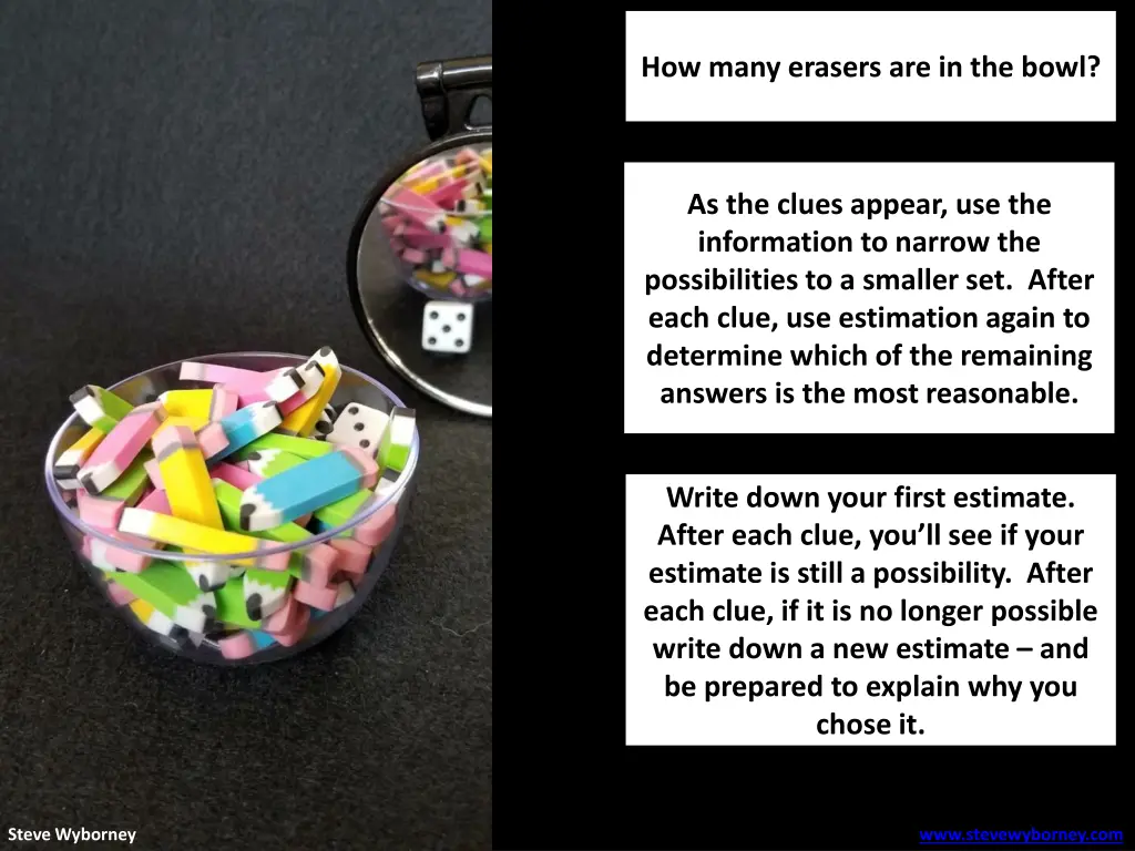 how many erasers are in the bowl