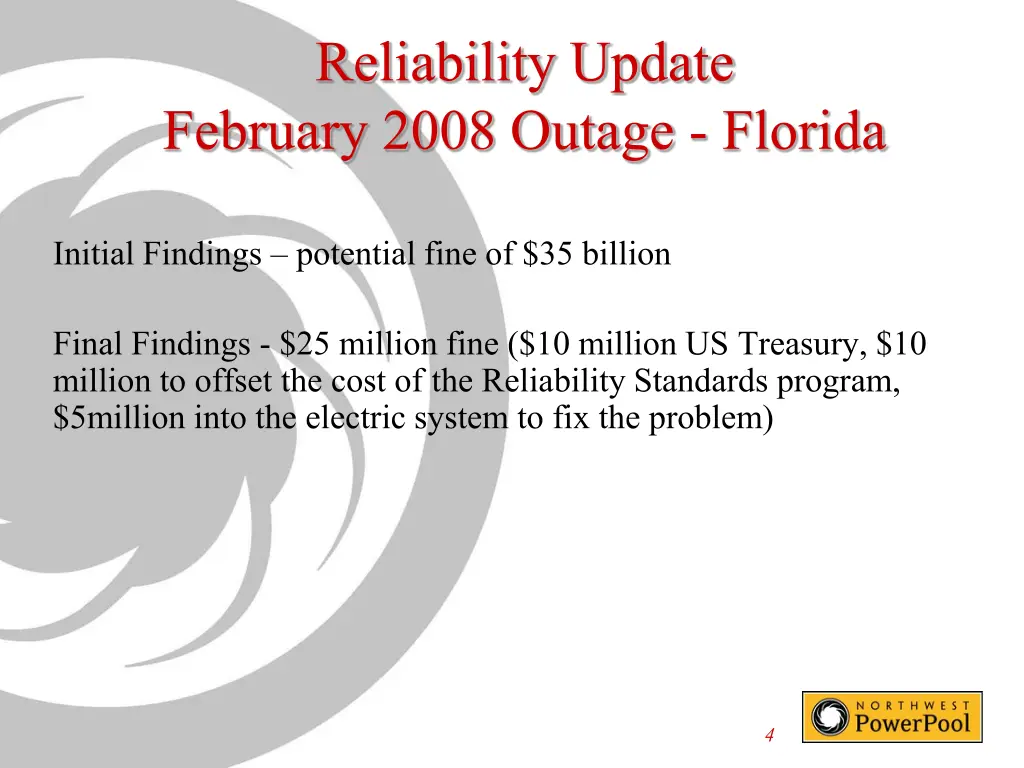 reliability update february 2008 outage florida