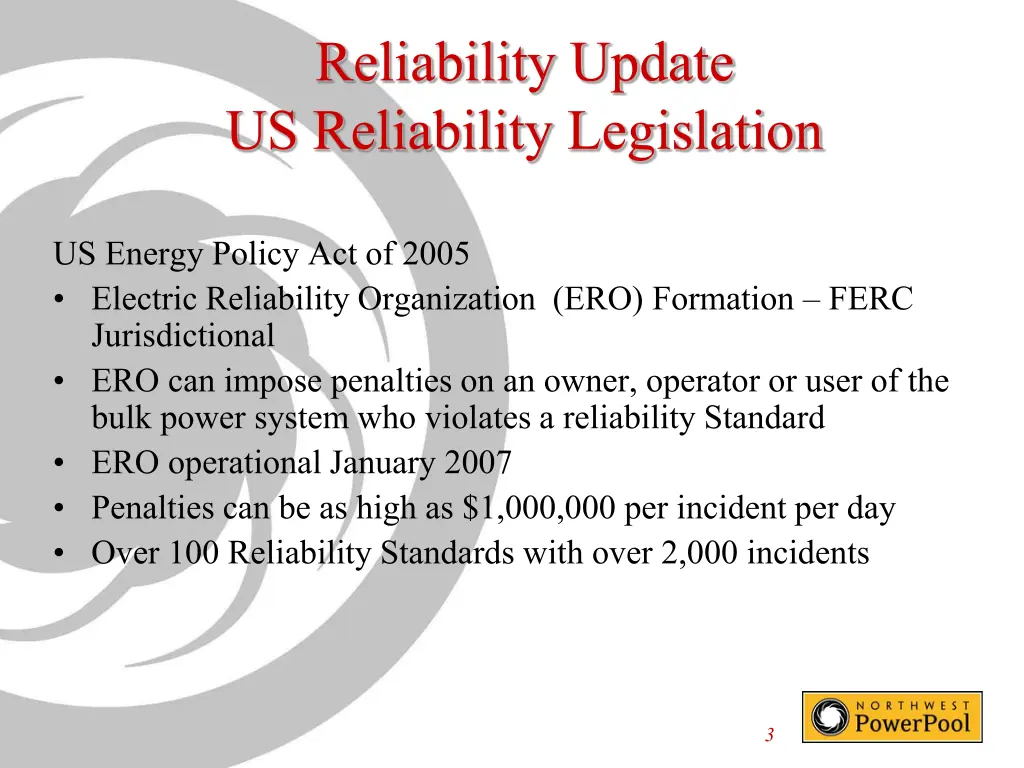 reliability update us reliability legislation