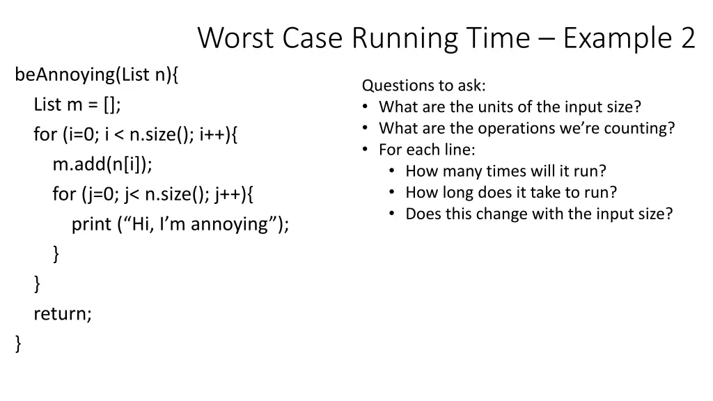 worst case running time example 2