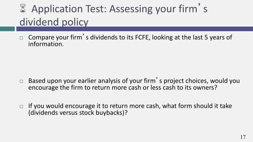 application test assessing your firm s dividend