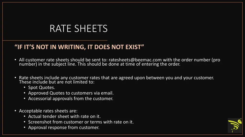 rate sheets