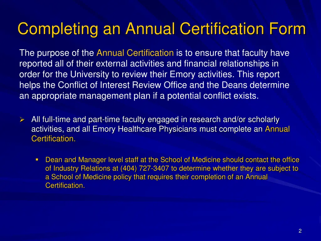 completing an annual certification form