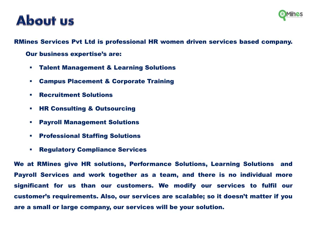 rmines services pvt ltd is professional hr women