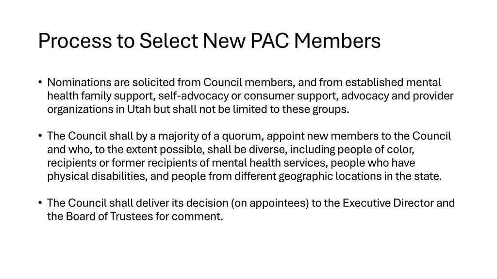 process to select new pac members