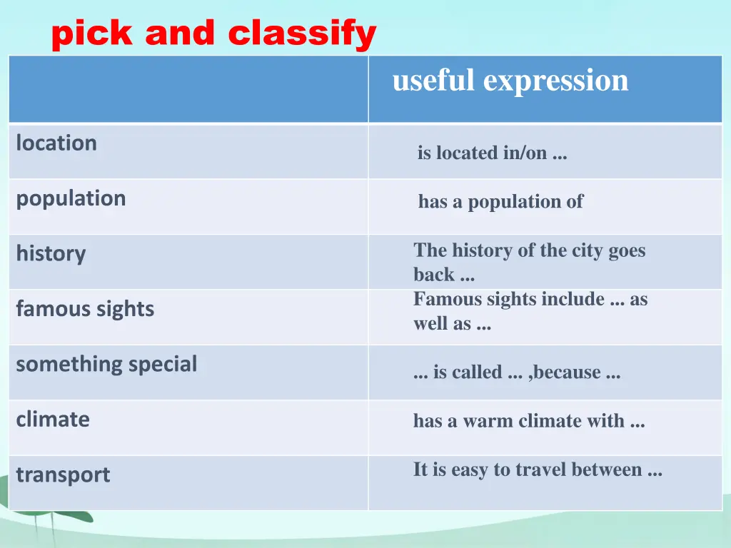 pick and classify