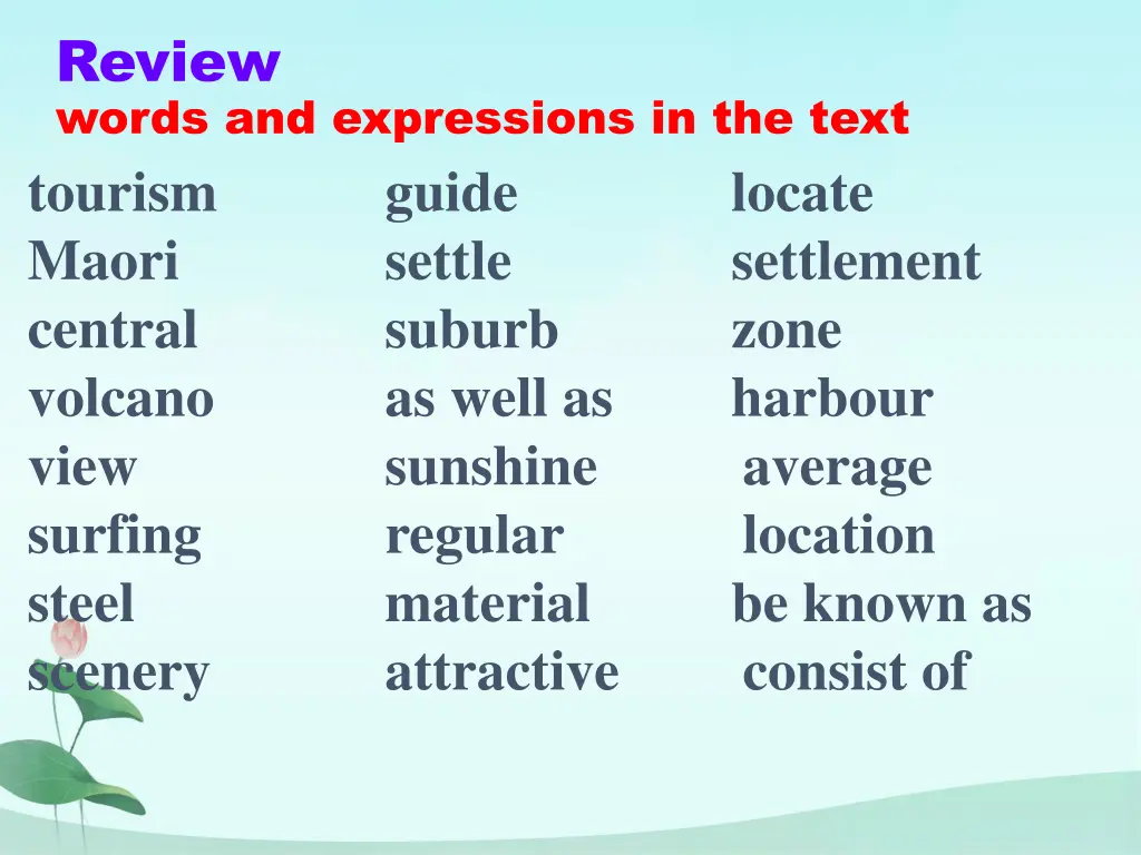 review words and expressions in the text tourism