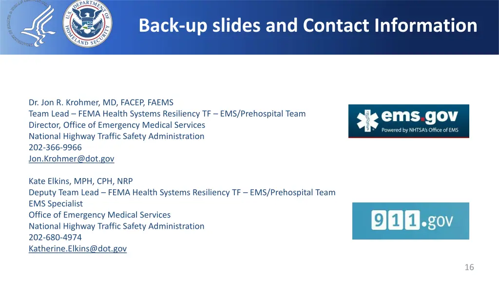 back up slides and contact information