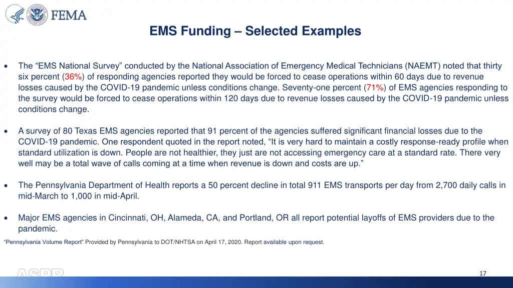 ems funding selected examples