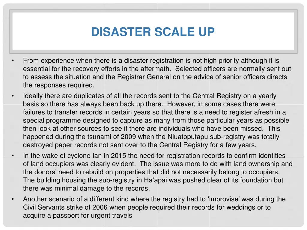 disaster scale up