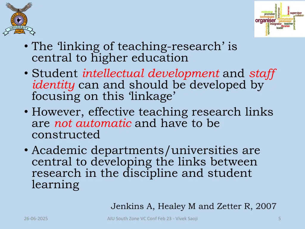 the linking of teaching research is central