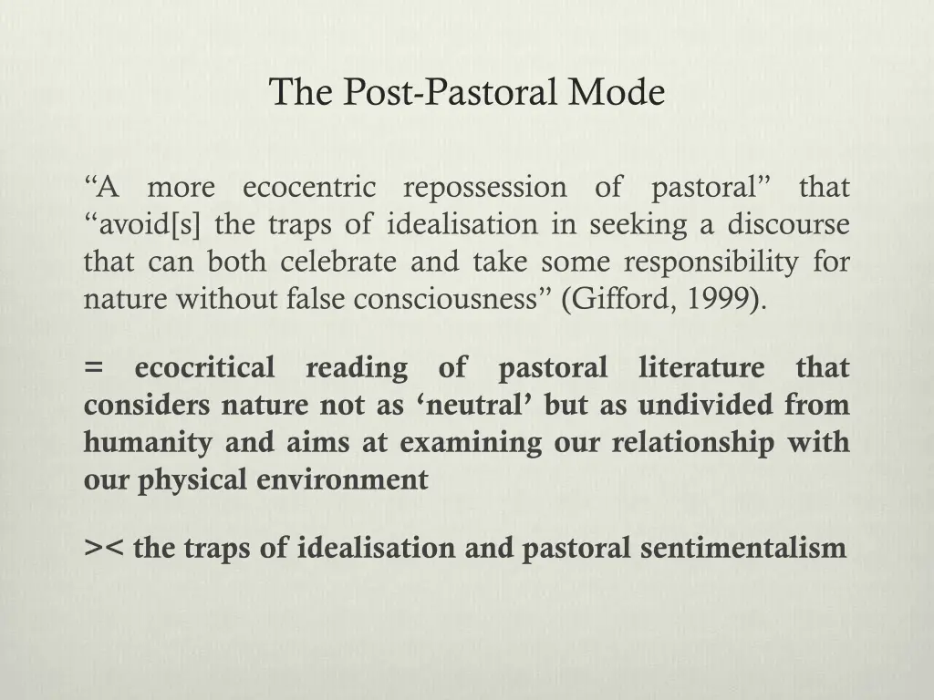 the post pastoral mode
