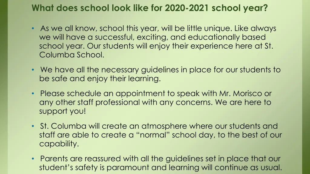 what does school look like for 2020 2021 school