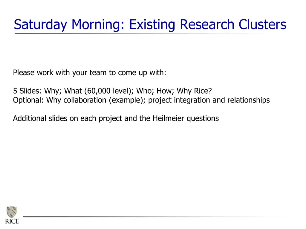 saturday morning existing research clusters