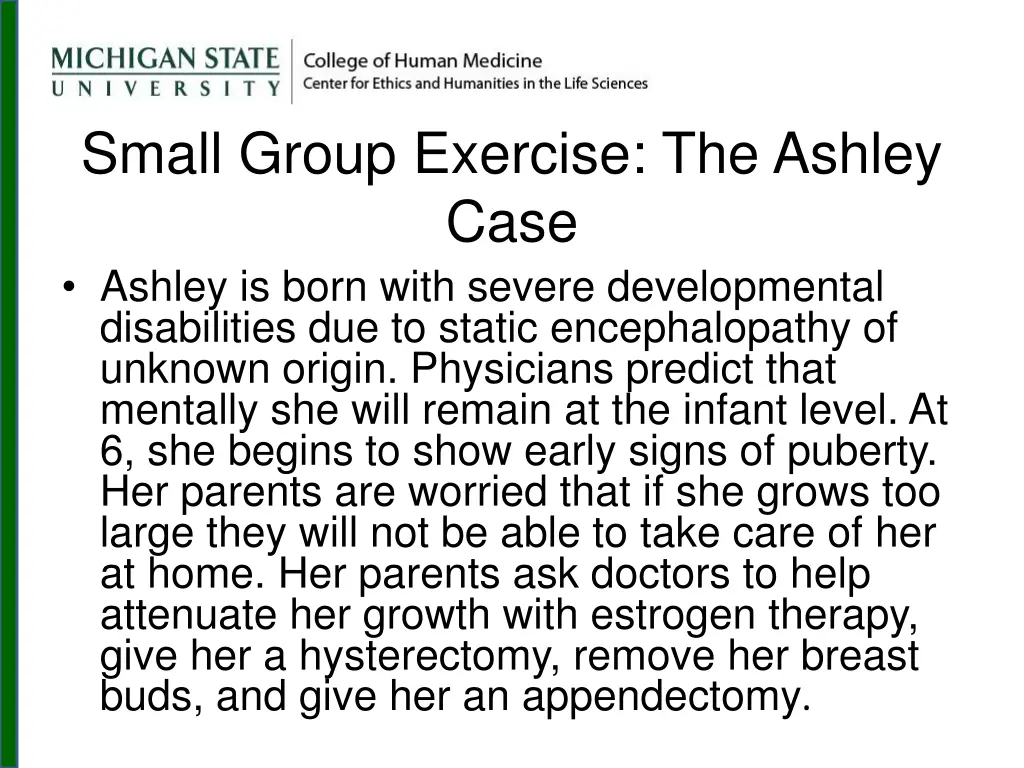 small group exercise the ashley case ashley