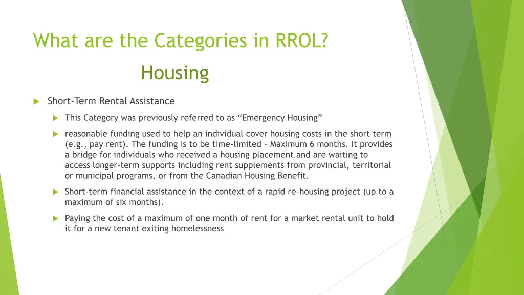 what are the categories in rrol housing 2
