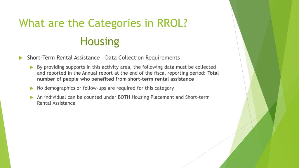 what are the categories in rrol housing 3
