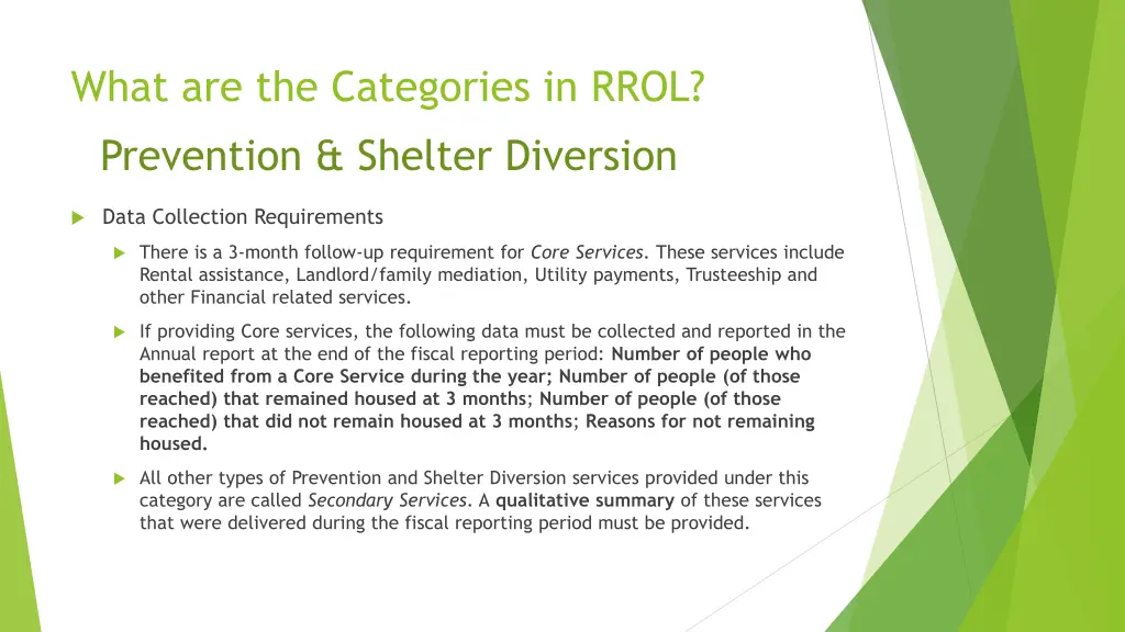 what are the categories in rrol prevention 2