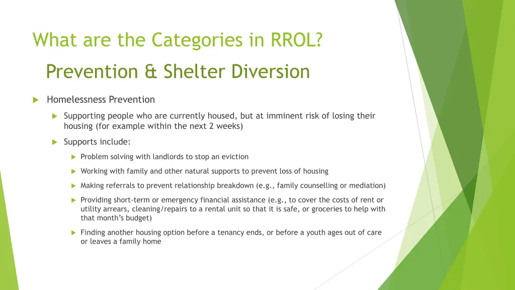 what are the categories in rrol prevention