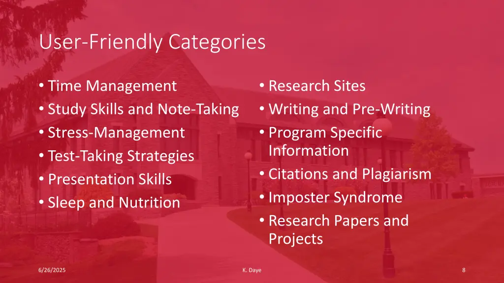 user friendly categories