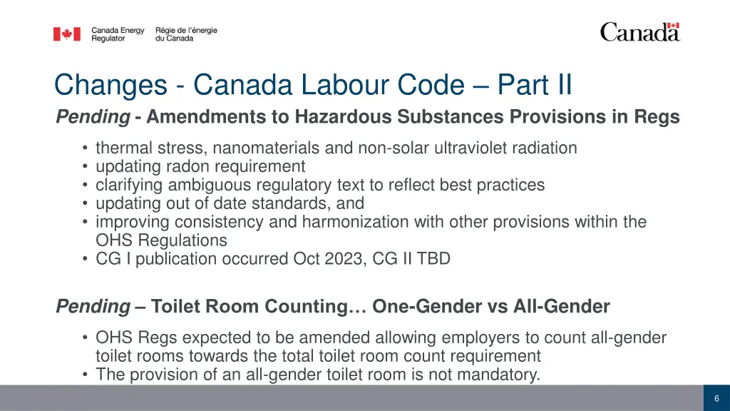 changes canada labour code part ii pending