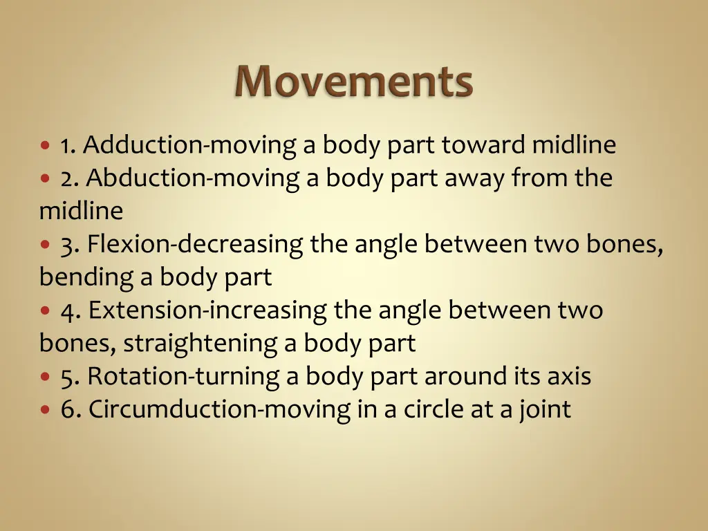 1 adduction moving a body part toward midline