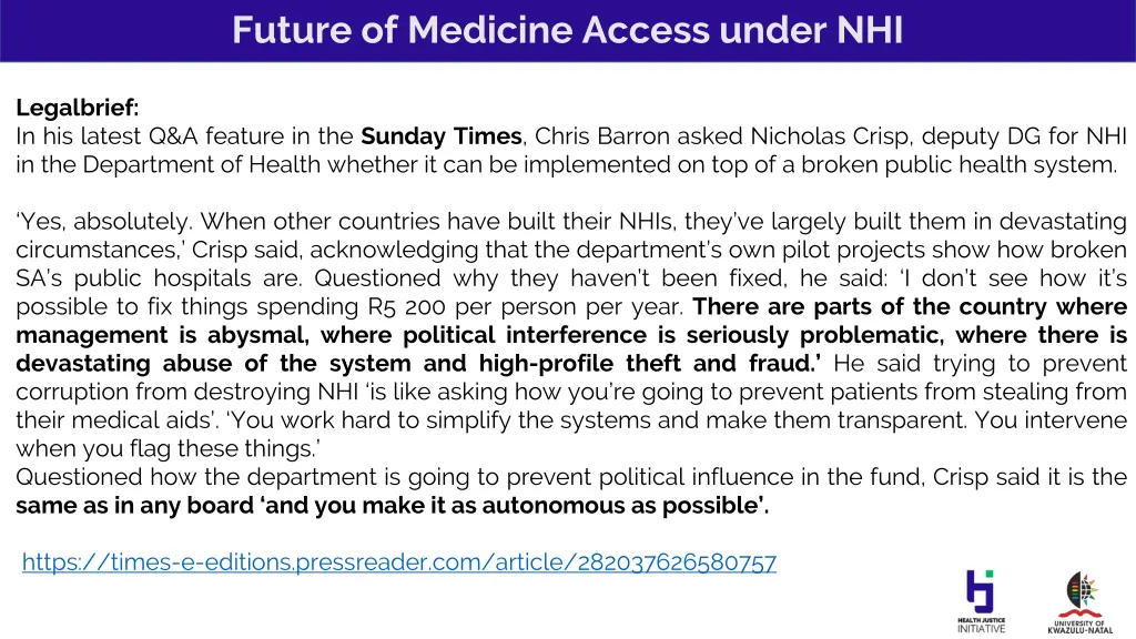 future of medicine access under nhi 7