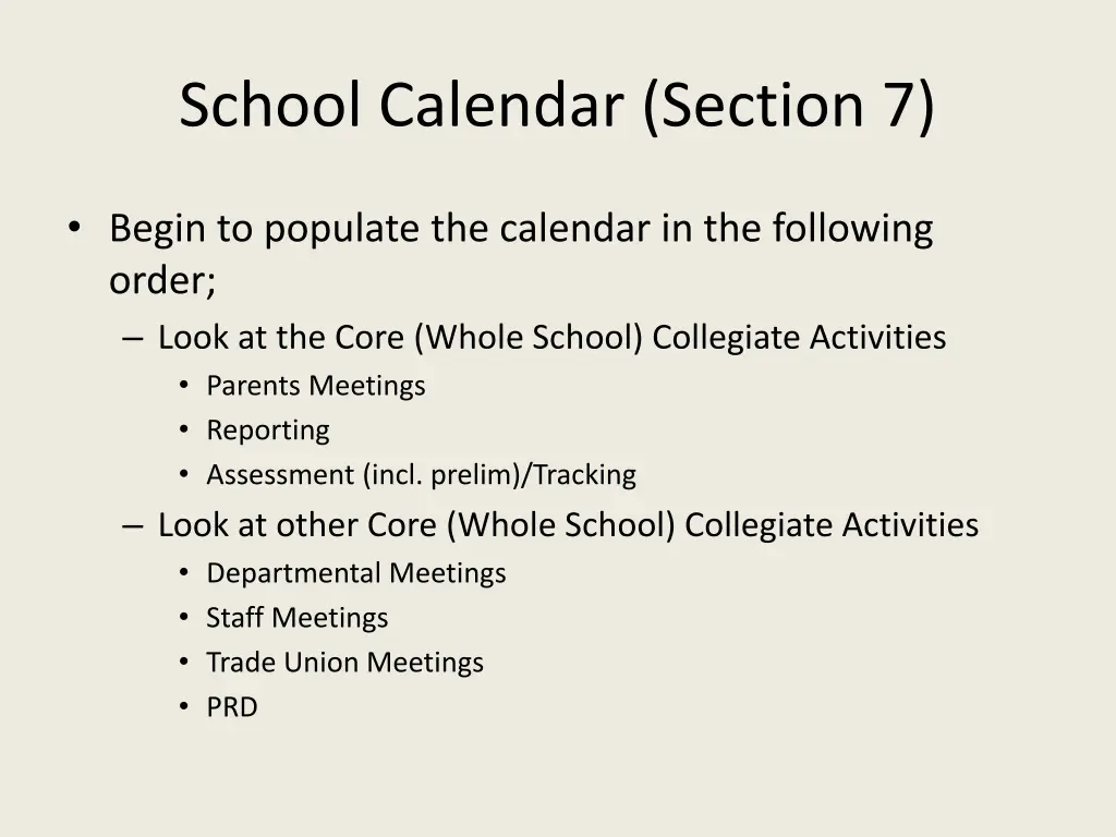 school calendar section 7