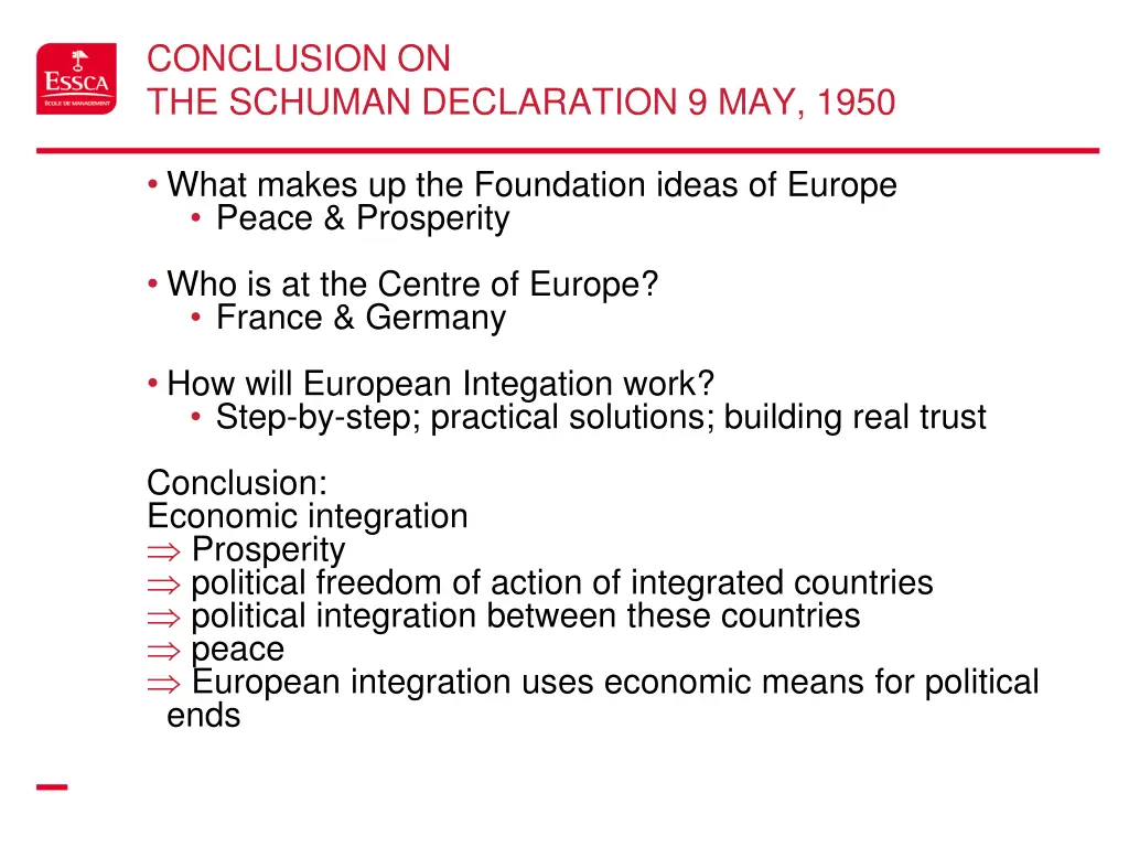 conclusion on the schuman declaration 9 may 1950