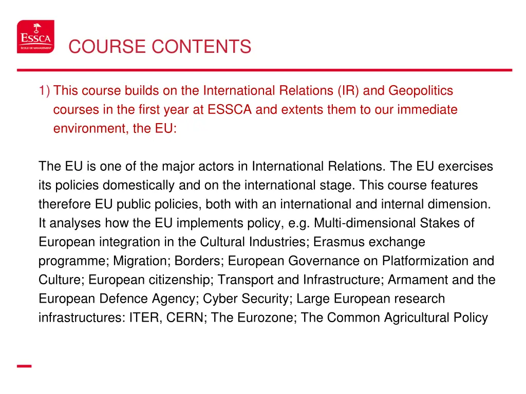 course contents