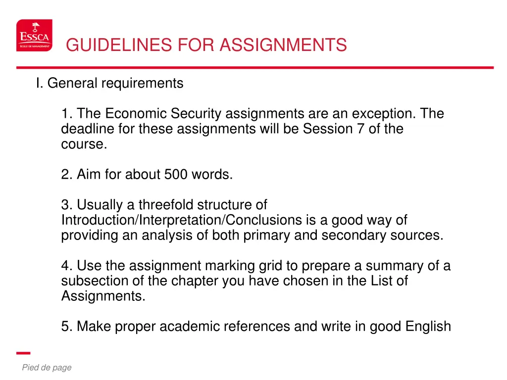 guidelines for assignments