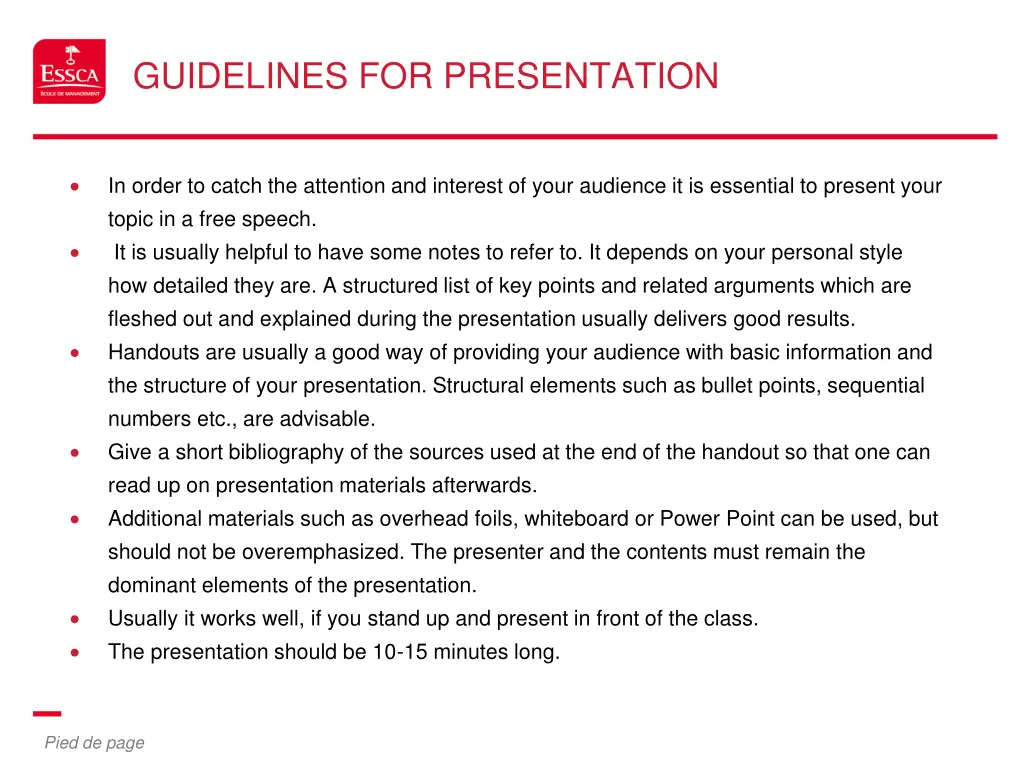guidelines for presentation