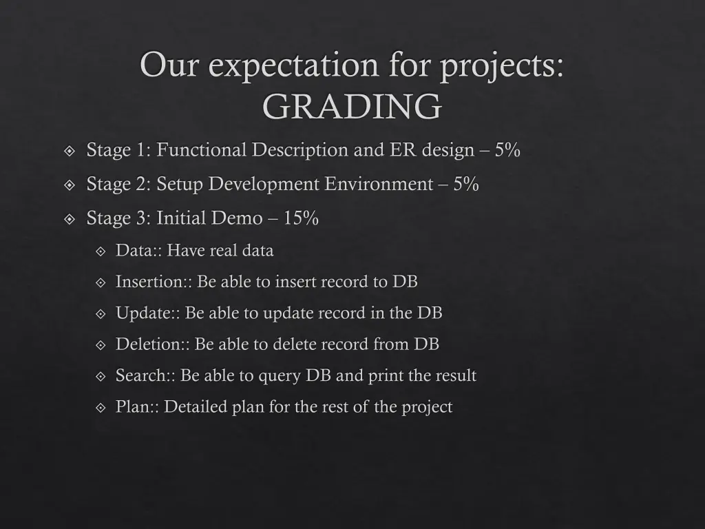 our expectation for projects grading