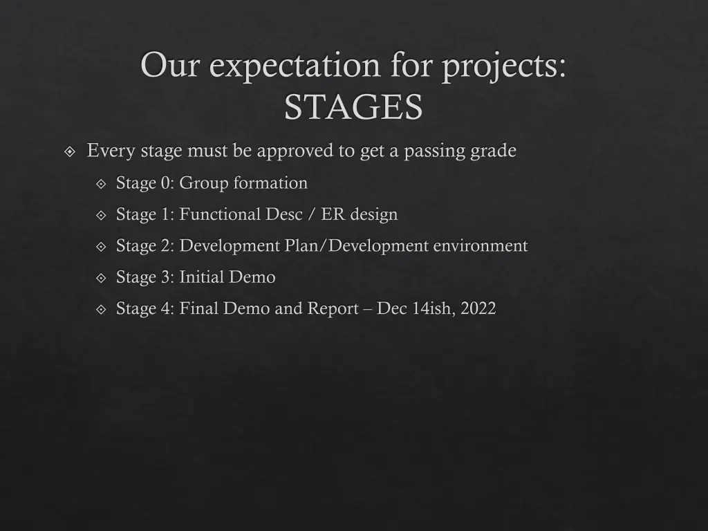 our expectation for projects stages