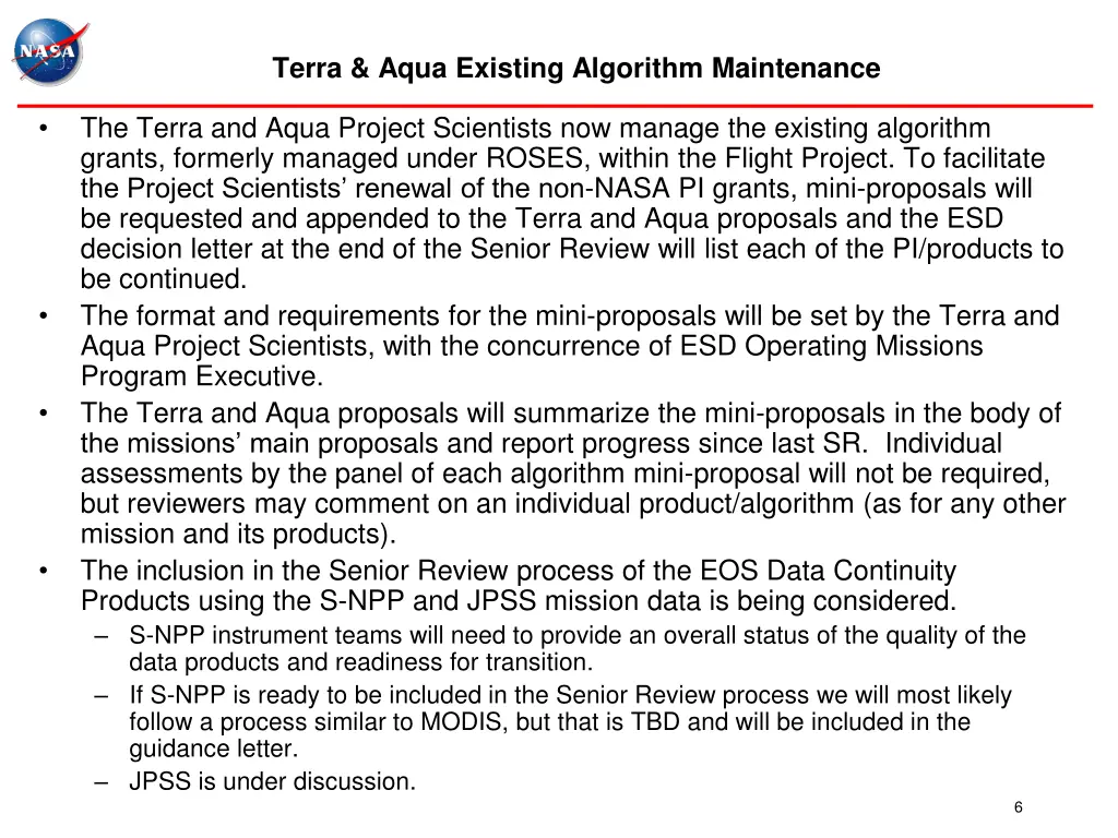 terra aqua existing algorithm maintenance
