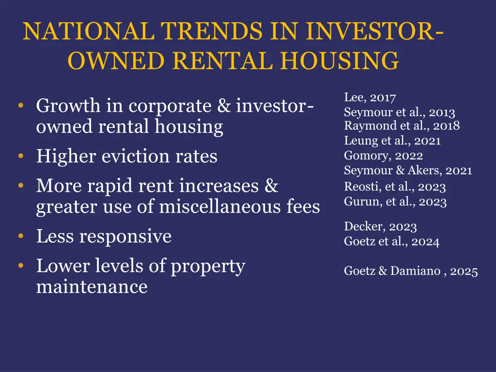 national trends in investor owned rental housing