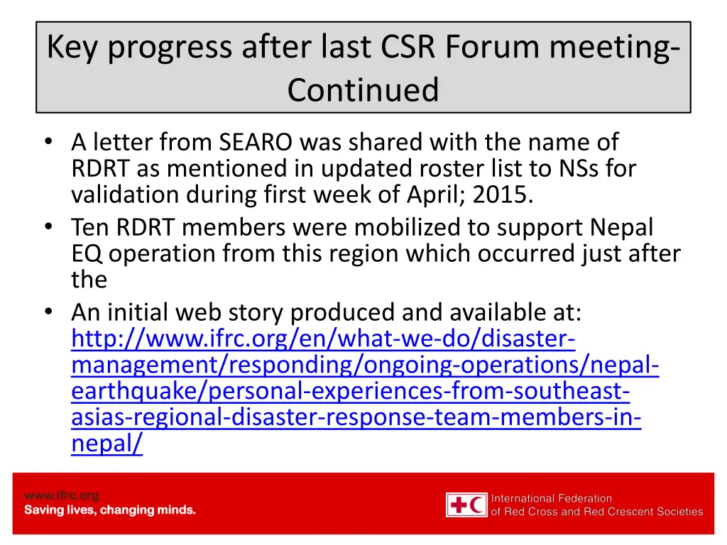 ace ace key progress after last csr forum meeting 2