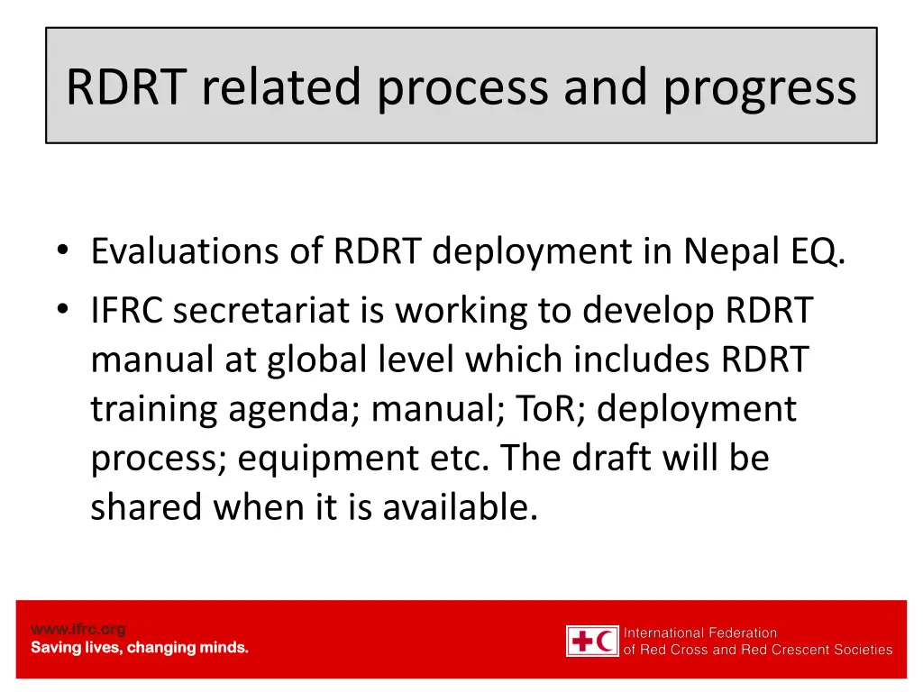 ace ace rdrt related process and progress