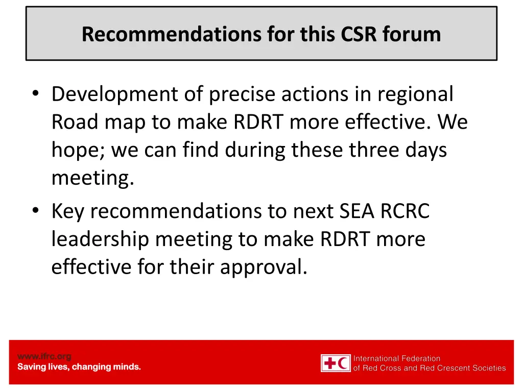 programs recommendations for this csr forum