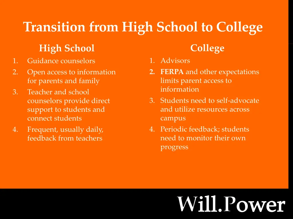 transition from high school to college
