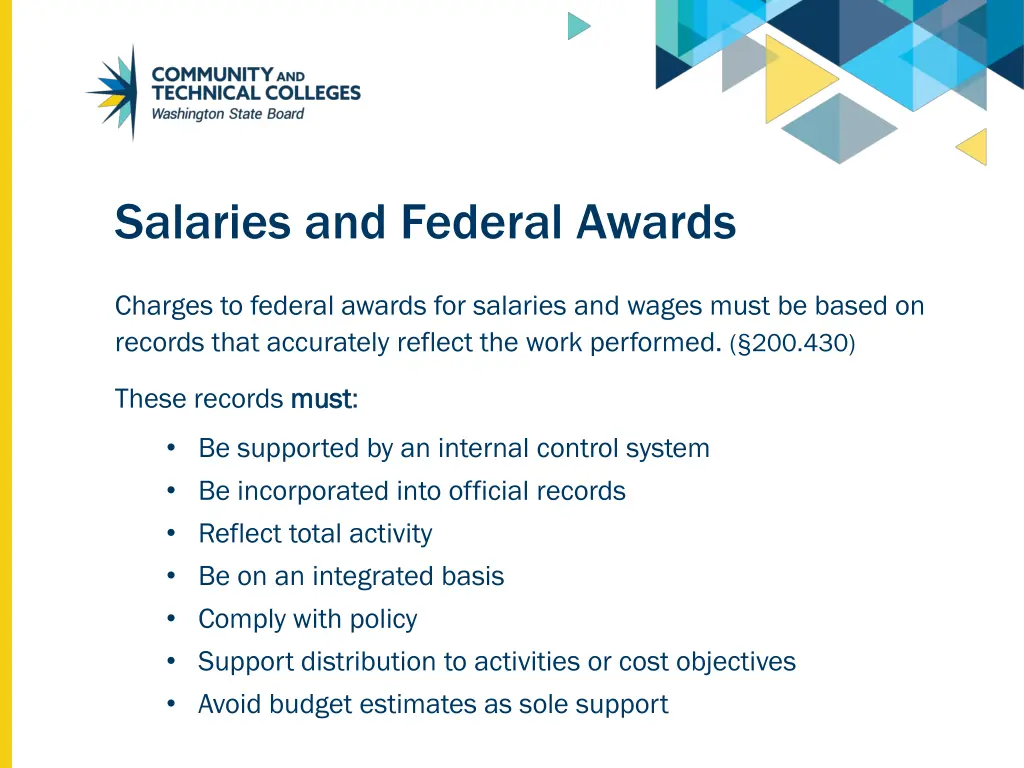 salaries and federal awards