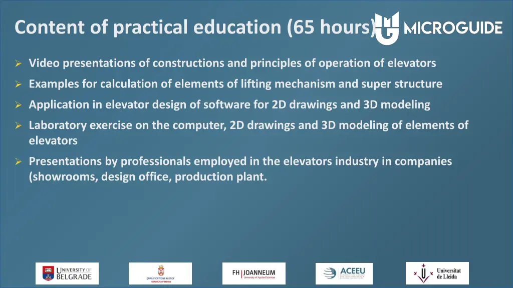 content of practical education 65 hours