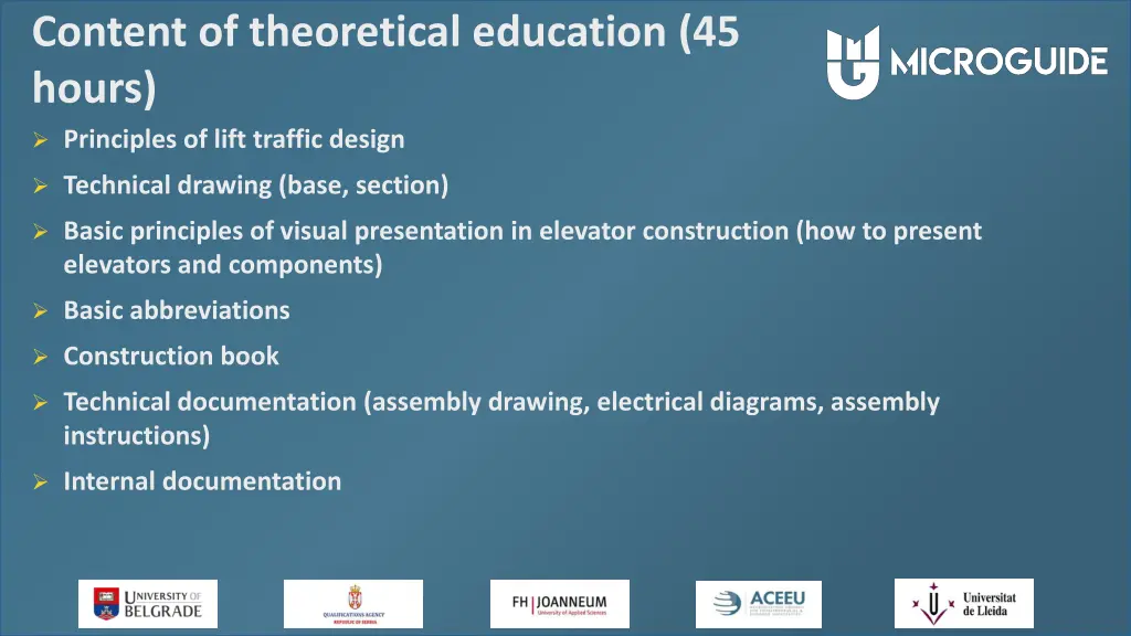 content of theoretical education 45 hours 1
