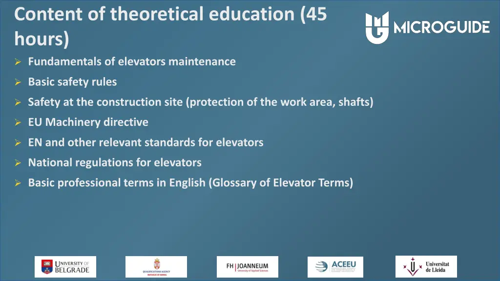 content of theoretical education 45 hours 2