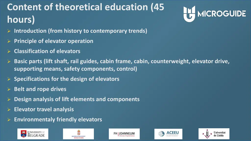 content of theoretical education 45 hours