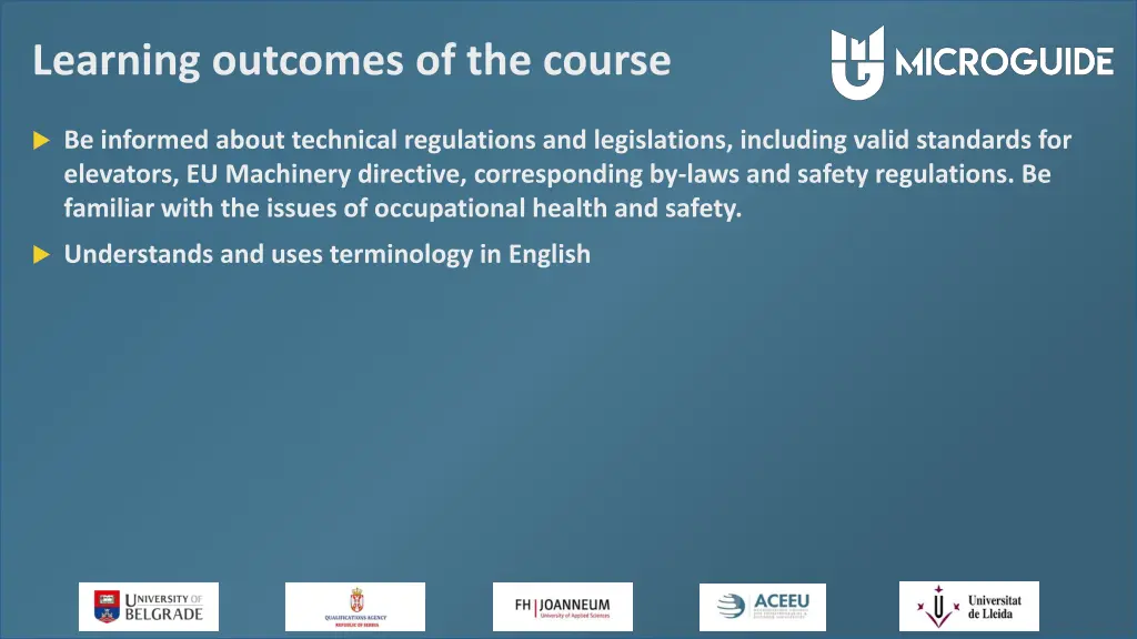 learning outcomes of the course 1