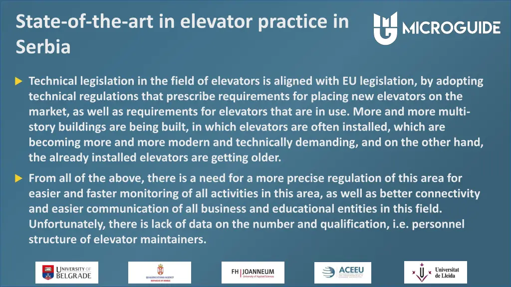 state of the art in elevator practice in serbia