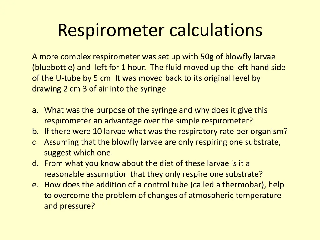respirometer calculations